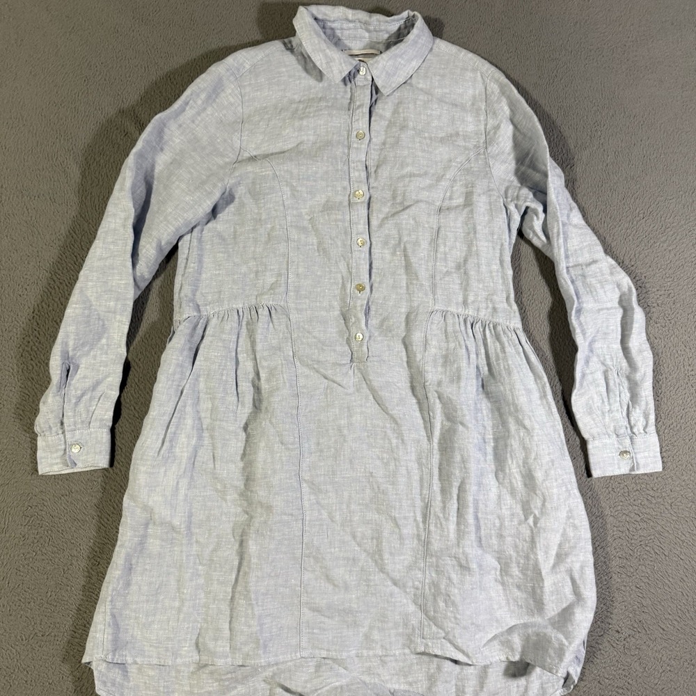 H by Halston Womens Linen Dress XS Light Blue Pockets Preppy Beach